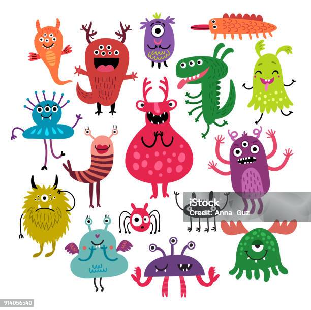 Set De Vector De Monstres Vecteurs libres de droits et plus d'images vectorielles de Monstre - Monstre, Extraterrestre, Mignon