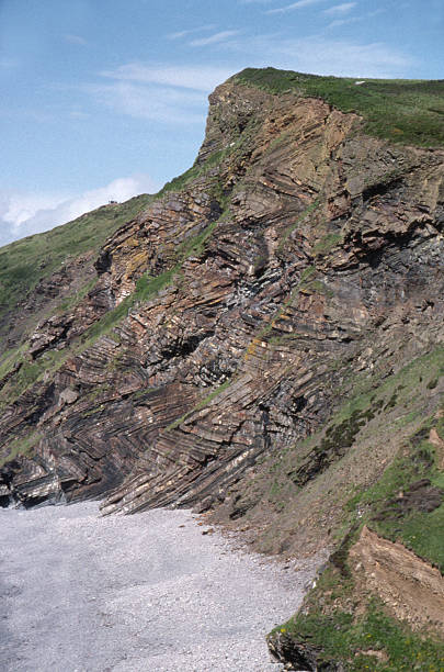 Folded rock in North Devon Cliff stock photo
