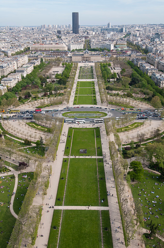 aerial of Left Bank Paris, France looking toward Napoleons resting place amongst a maze of French Roman architecture