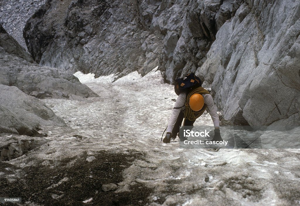 Climber on steep ice couloir  Color Image Stock Photo