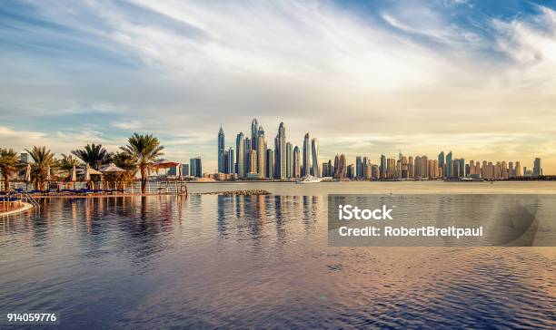 Dubai Marina At Sunset United Arab Emirates Stock Photo - Download Image Now - Dubai, United Arab Emirates, Urban Skyline