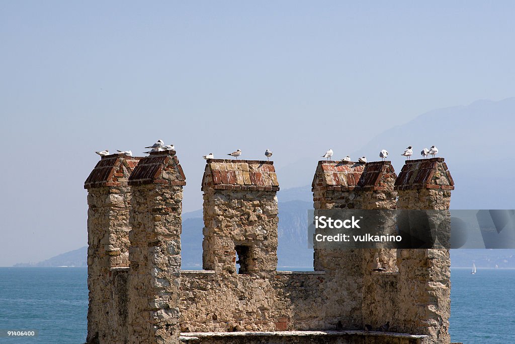 Castle spires with white doves  Ancient Stock Photo