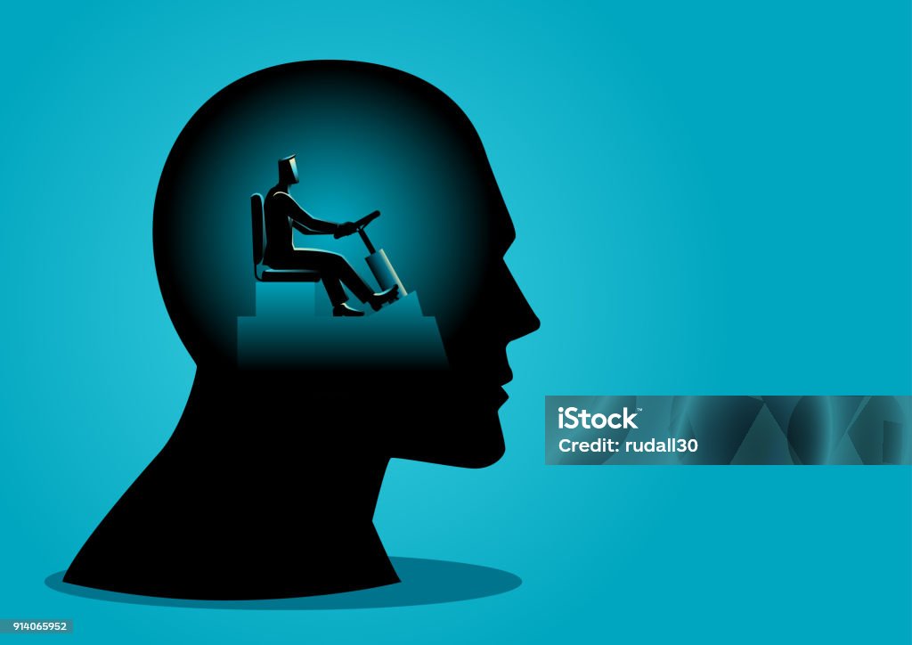 Human head being controlled by a businessman Business concept vector illustration of a human head being controlled by a businessman Contemplation stock vector