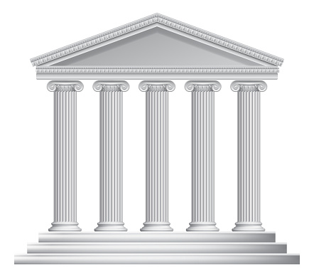 An illustration of an ancient Greek or Roman temple with columns or pillars