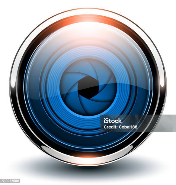 Glossy Button Blue Stock Illustration - Download Image Now - Camera - Photographic Equipment, Shutter, Photographic Print