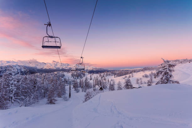 istock Winter mountains panorama with ski slopes and ski lifts 914069636