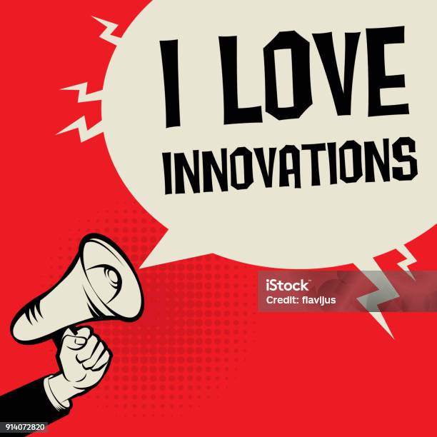 Megaphone Hand Concetto Di Business Amo Le Innovazioni - Immagini vettoriali stock e altre immagini di Amore