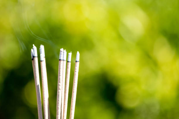 istock burning Embossed  sticks and smoke from incense burning and smoke 914073400