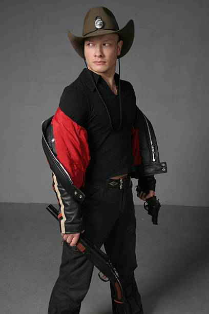 istock Bah-bah. Cowboy with a double-barreled shotgun 91407500