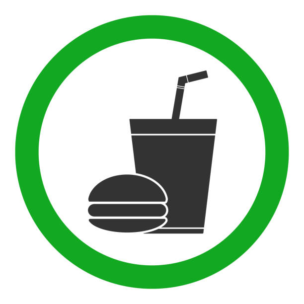 znak fast food. papierowy kubek z ikonami bułeczki i hamburgera w zielonym kółku. wektor - take out food white background isolated on white american cuisine stock illustrations