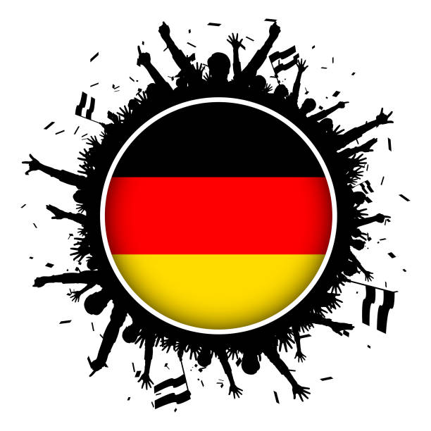 schaltfläche "deutsche" flagge mit fußballfans 2018 - soccer soccer player people ecstatic stock-grafiken, -clipart, -cartoons und -symbole