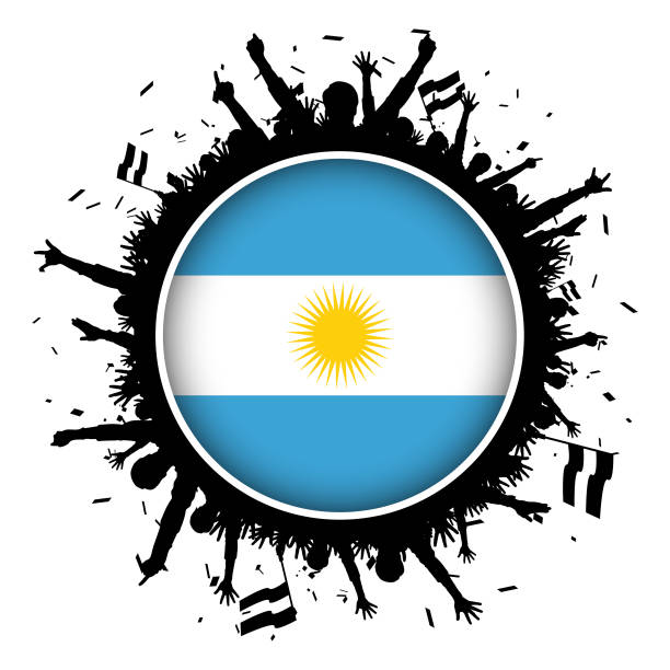stockillustraties, clipart, cartoons en iconen met vlag van argentinië knop onder voetbalfans 2018 - argentina fans world cup