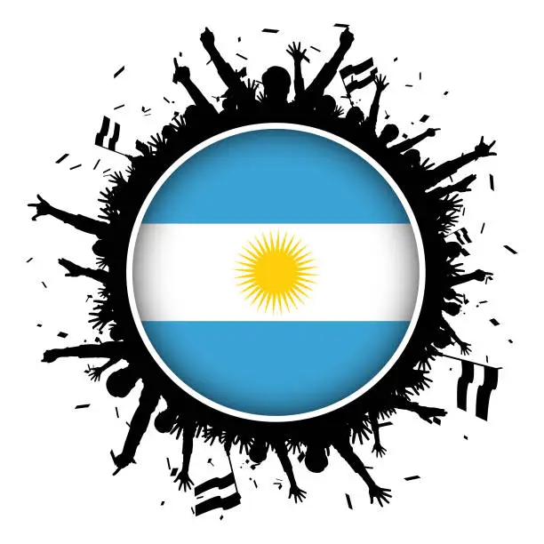 Vector illustration of Argentina button flag with soccer fans 2018