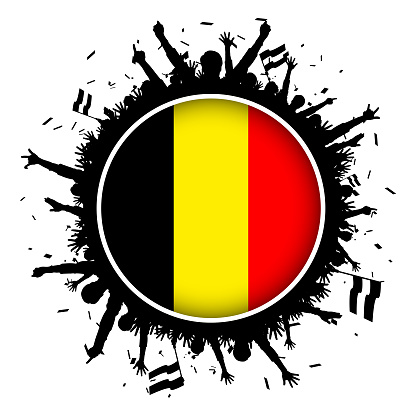 Button with Belgium flag and soccer fans silhouette 2018 world championship