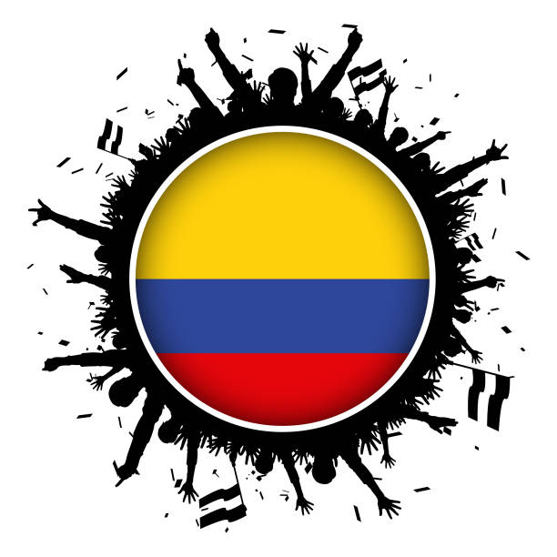 kolumbien knopf fahne mit fußballfans 2018 - soccer soccer player people ecstatic stock-grafiken, -clipart, -cartoons und -symbole