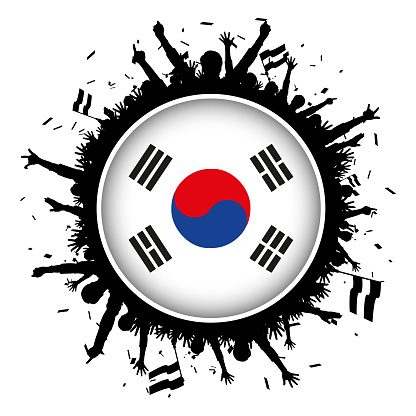 South Korea button flag with soccer fans 2018