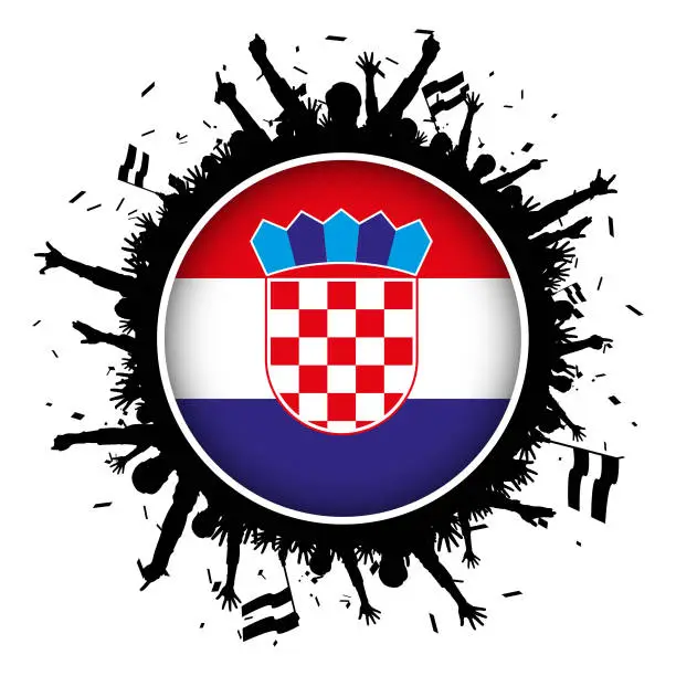 Vector illustration of Croatia button flag with soccer fans 2018