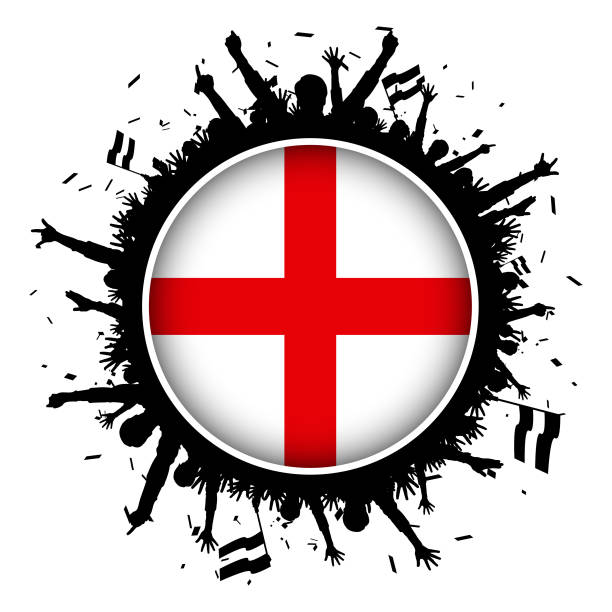 ilustraciones, imágenes clip art, dibujos animados e iconos de stock de bandera de botón de inglaterra con los fanáticos del fútbol 2018 - fan england british culture english culture