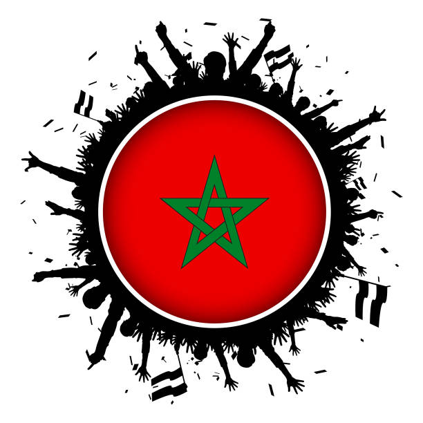 marokko knopf fahne mit fußballfans 2018 - soccer soccer player people ecstatic stock-grafiken, -clipart, -cartoons und -symbole