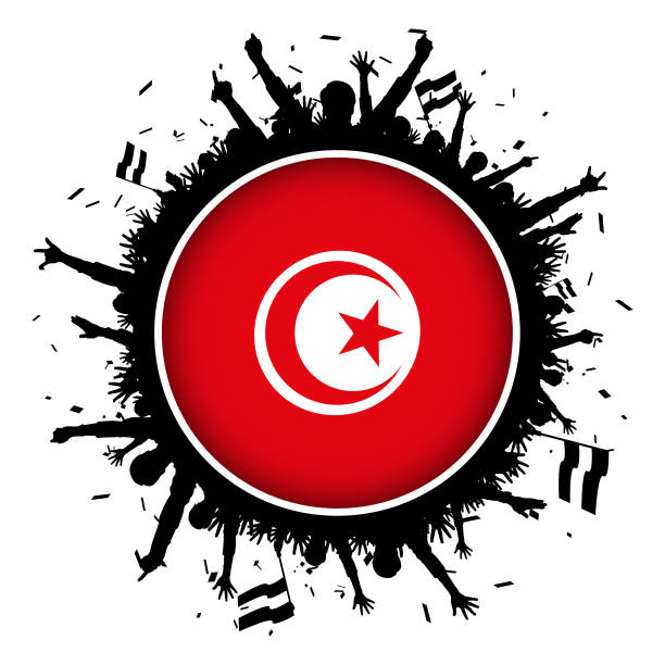 tunesien-taste fahne mit fußballfans 2018 - soccer soccer player people ecstatic stock-grafiken, -clipart, -cartoons und -symbole