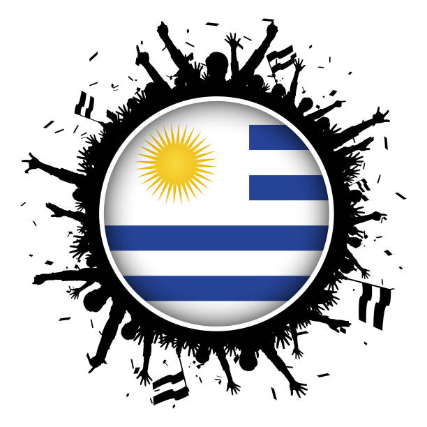 uruguay knopf fahne mit fußballfans 2018 - soccer soccer player people ecstatic stock-grafiken, -clipart, -cartoons und -symbole