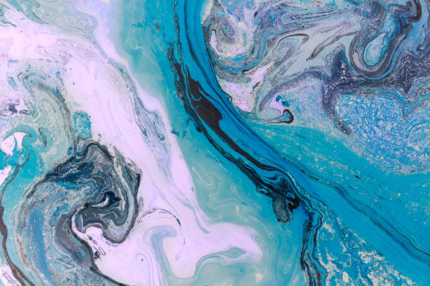 ebru criativo fundo abstratos ondas pintados. - ink water blue liquid - fotografias e filmes do acervo
