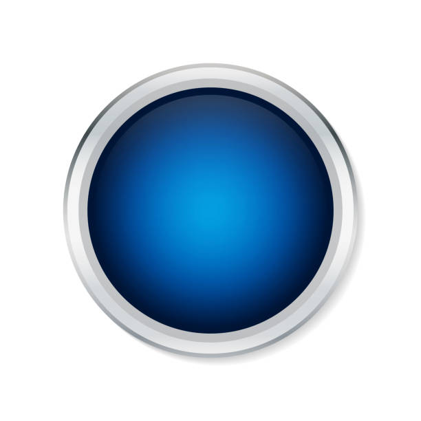 ilustrações de stock, clip art, desenhos animados e ícones de blue shiny button with metallic elements isolated on white background - blue ball