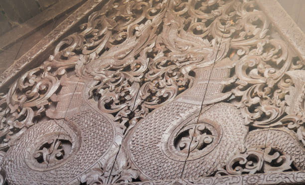 istock Carved on wood background, Wood processing, Joinery work, use as background 914100336