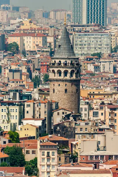 Cityscape of Galata Tower in Istanbul Turkey, made by Genoese in 14th century