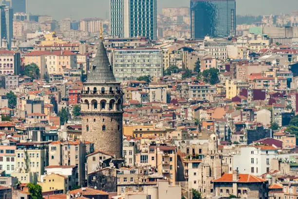 Cityscape of Galata Tower in Istanbul Turkey, made by Genoese in 14th century