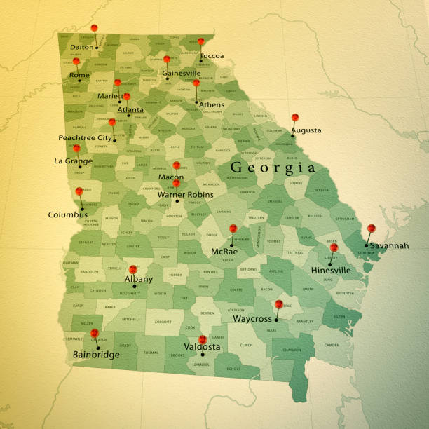 istock Georgia State Map Square Cities Straight Pin Vintage 914111462