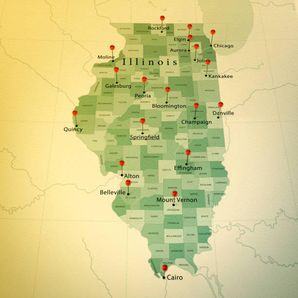 伊利諾伊地圖廣場城市直針年份 - aurora 個照片及圖片檔