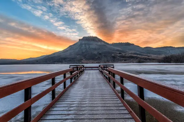 Photo of Winter Sunrise at Flatiron Reservoir located in Loveland, Colorado