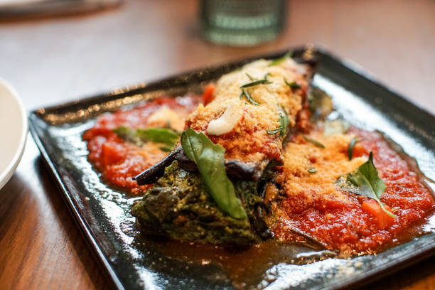 healthy vegetarian lasagna for lunch at a gourmet restaurant