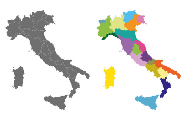 illustrations, cliparts, dessins animés et icônes de vector italie haute carte détaillée colorée par régions - trentino alto adige