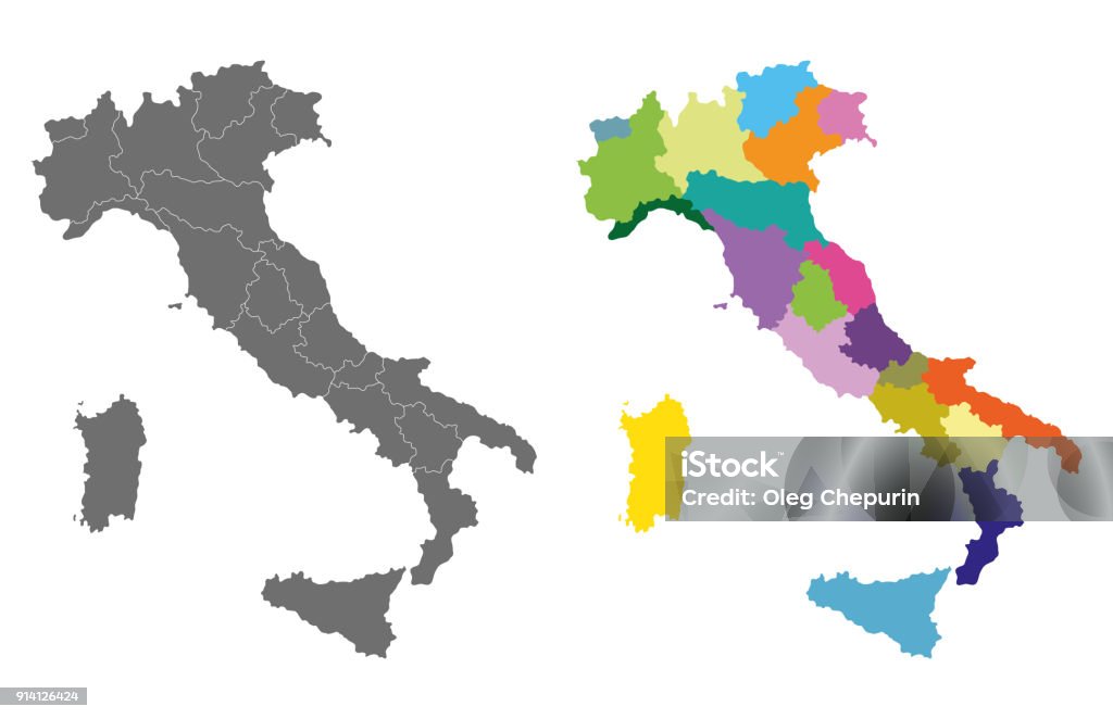 vector Italy high detailed map colored by regions Italy stock vector