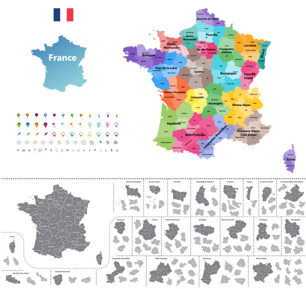 France high detailed vector map colored by regions. All layers detachabel and labeled. France high detailed vector map colored by regions. All layers detachabel and labeled. ardennes department france stock illustrations