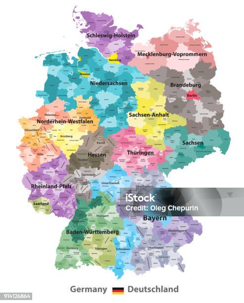 Germany High Detailed Map With Subdivisions All Layers Detachabel And Labeled Vector Stock Illustration - Download Image Now