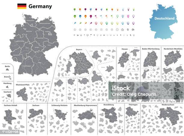 Germany High Detailed Map With Subdivisions All Layers Detachabel And Labeled Vector Stock Illustration - Download Image Now