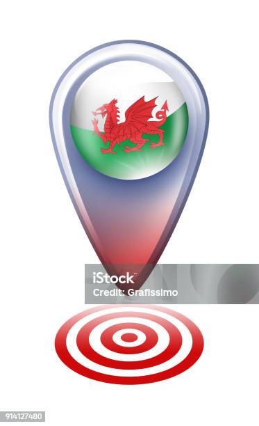 Wales Button Map Pointer With Welsh Flag Isolated On White Stock Illustration - Download Image Now