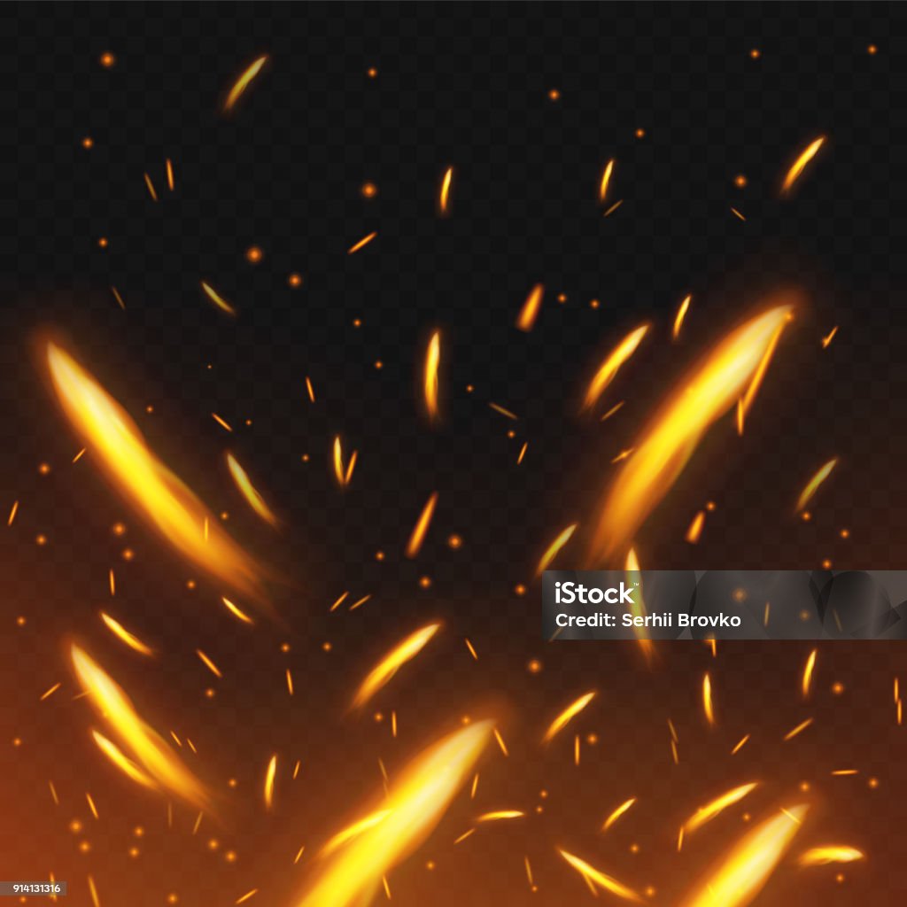 Fire sparks flying. Firestorm texture. Sparks charcoal. on transparent background. Vector illustration. Fire sparks flying. Firestorm texture. Sparks charcoal. on transparent background. Vector illustration. Eps 10. Shooting a Weapon stock vector