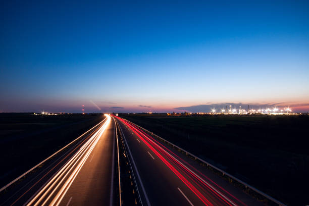 Cars speeding on a highway near city Szeged, Hungary