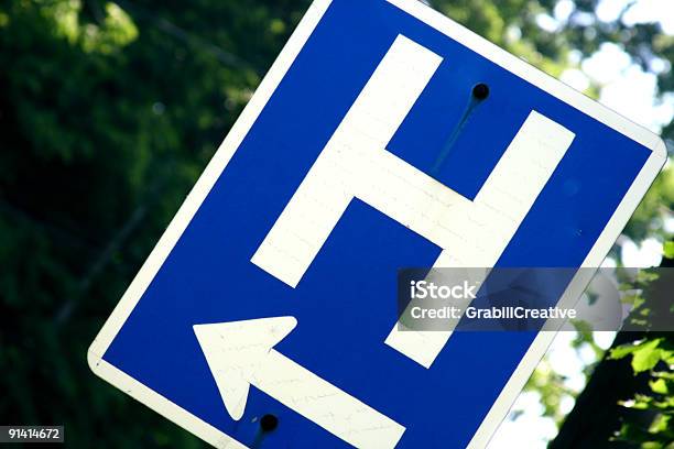 Arrow To The Hospital Stock Photo - Download Image Now - Letter H, Hospital, Road Sign