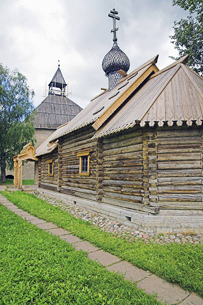istock Russian loghouse church 91415498