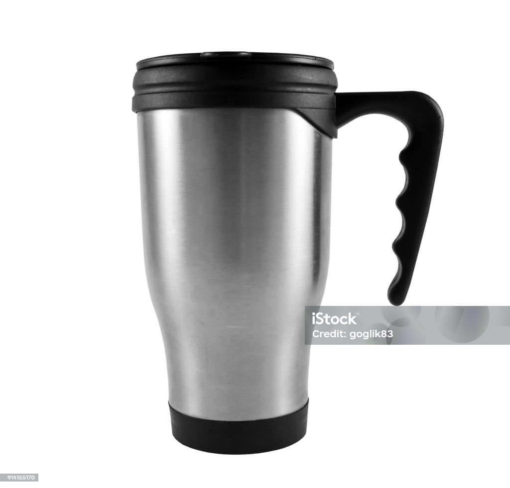 Grey thermos cup on the white Insulated Drink Container Stock Photo