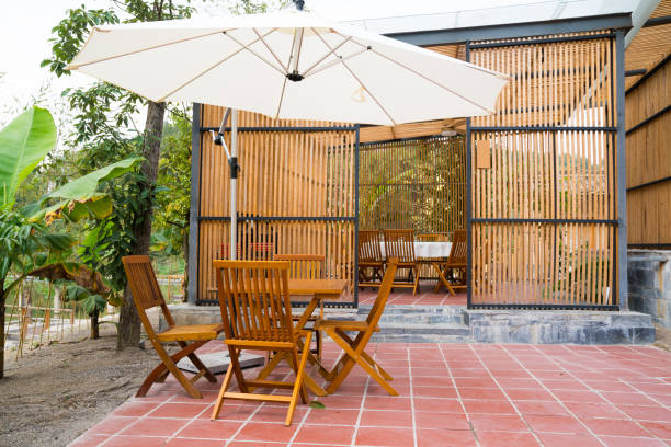 istock dining table and chair outside the door 914158844