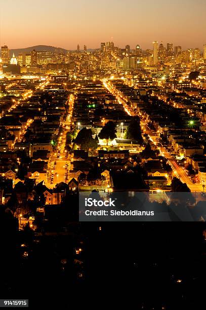 San Francisco At Night From Bernal Heights Stock Photo - Download Image Now - City Street, Color Image, Downtown District