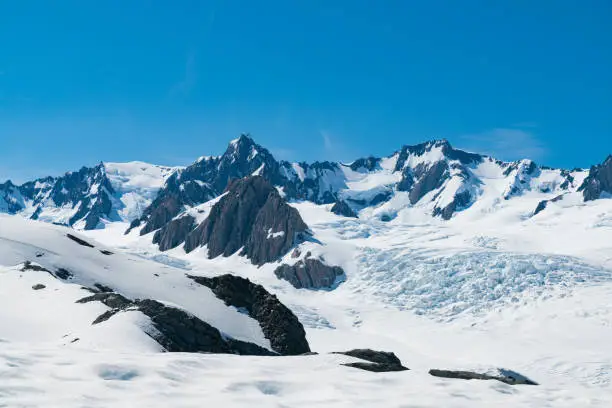 Mountain on top with snow covered Mt.Cook, New Zealand natural landscape background