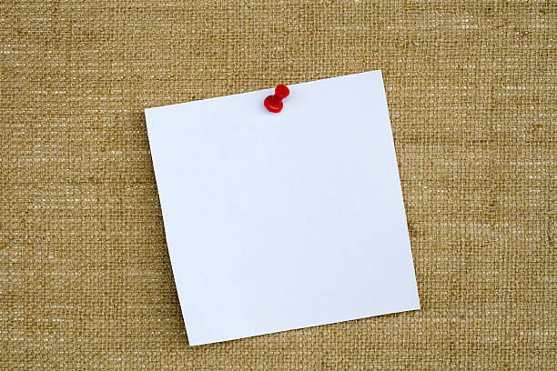 Note Paper on Notice Board  linen flax textile burlap stock pictures, royalty-free photos & images