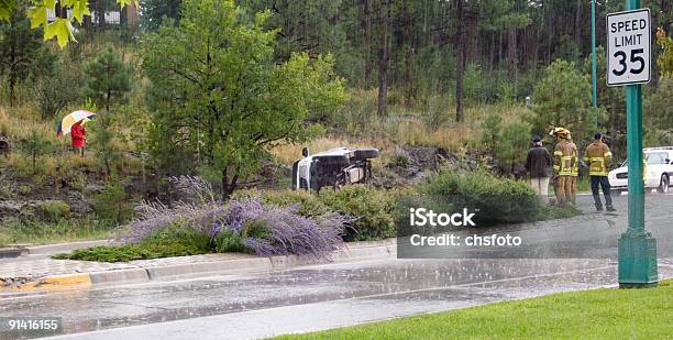 Too Fast For Conditions Stock Photo - Download Image Now - Rain, Traffic Accident, Firefighter